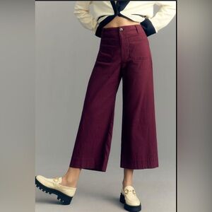 Anthropologie Maeve The Colette Cropped Wide Leg Pants Plum Women’s Size 27